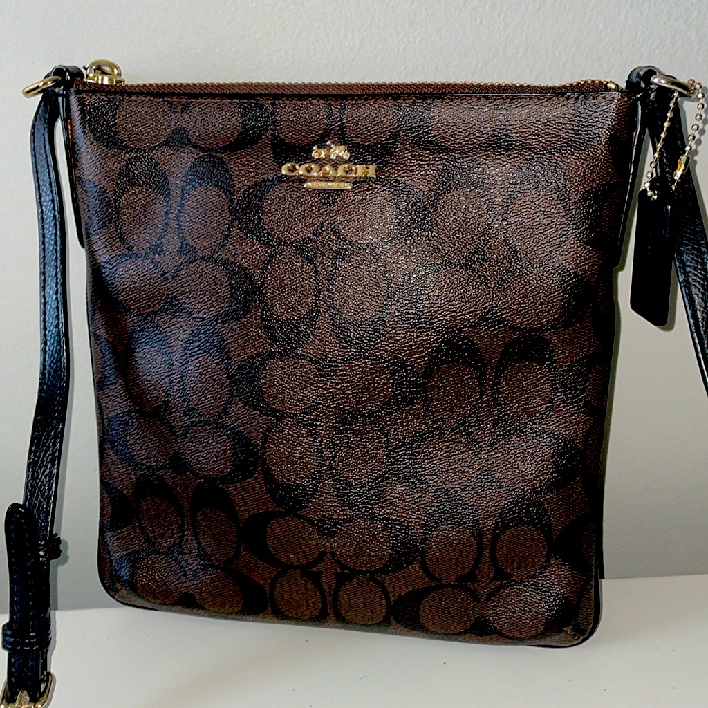 Coach Classic North South Signature Crossbody Bag Brown/Black Coated